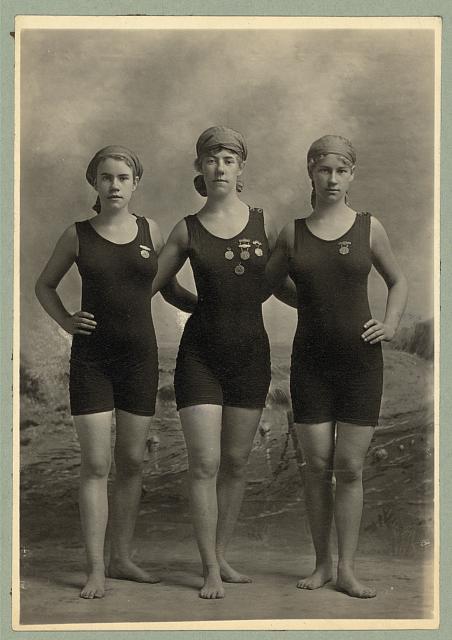 Bain Collection - Library of Congress Young women swimmers with competition medals circa 1920